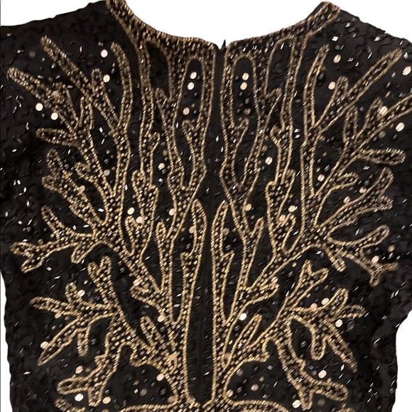 Vintage Swee Lo black and gold sparkling shimmery  sequin evening gown w/ split - Picture 12 of 13